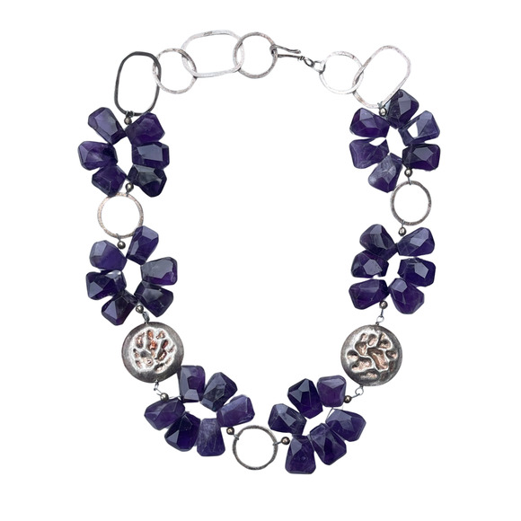 Deb Guyot Signed Amethyst Necklace Sterling Silver - Picture 1 of 7